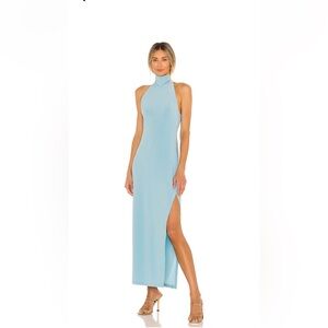Norma Kamali Halter Turtle Side Slit Gown in Powder - XS